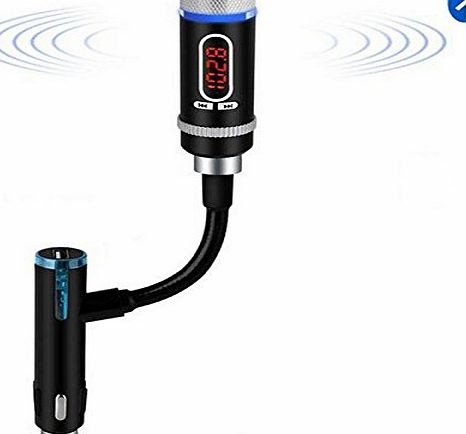 [2015 Updated Bluetooth] iClever Wireless Bluetooth FM Transmitter with Car Charger Adapter Cigarette Lighter Handsfree Car Kit with Hands-Free Calling, Music Control, and Charging Port for Samsung G